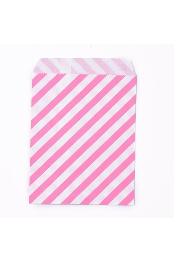 100pcs Kraft Paper Bags No Handles Food Storage Bags Stripe Pattern Pink 18x13cm