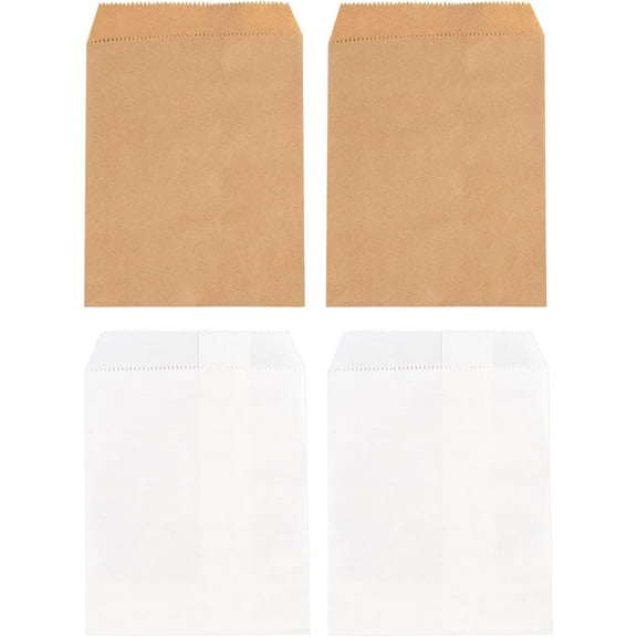 100pcs Kraft Paper Bags Without Handles Food Storage Bags Candy Buffet Bags for Grocery Snack Birthday Xmas Party Supplier (White and Brown) DIY