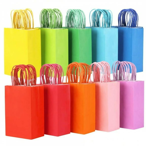 100pcs Kraft Paper Gift Bags with Handles - 10 Colors Party Favor Bags for Wedding, Birthday, Mother's Day & Spring Decor