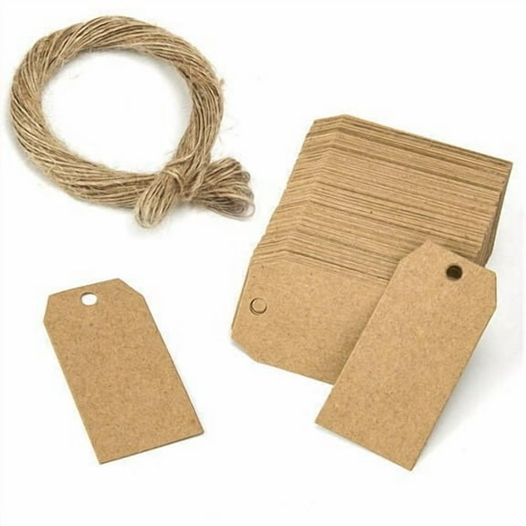 100pcs Kraft Paper Tags - Hanging Tags with 20 Meters Natural Jute Twine for Gifts, Wedding, Valentine's Day - 3 x 5 cm, Versailles
