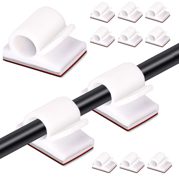 100pcs Large Cable Clips with Storage Box, White Adhesive Cable Holder Clips, Outdoor Light Wire Clips Cable Tidy Hooks Cord Organiser for Cable Management, Home Office Desk Wall, 14x20mm