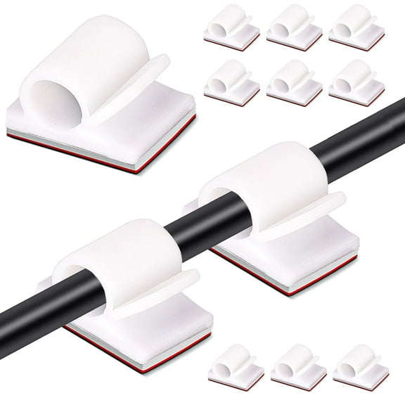100pcs Large Cable Clips with Storage Box, White Adhesive Cable Holder Clips, Outdoor Light Wire Clips Cable Tidy Hooks Cord Organiser for Cable Management, Home Office Desk Wall, 14x20mm