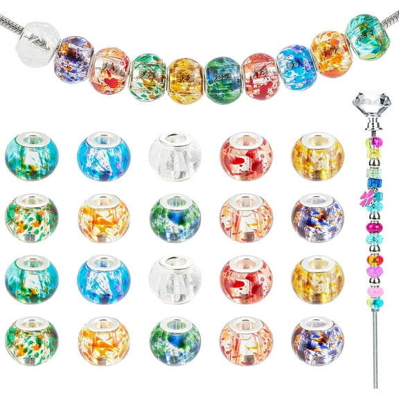 100pcs Large Hole Beads European Beads Garden Decor Beaded 10 Colors Spray Painted Glass Loose Beads