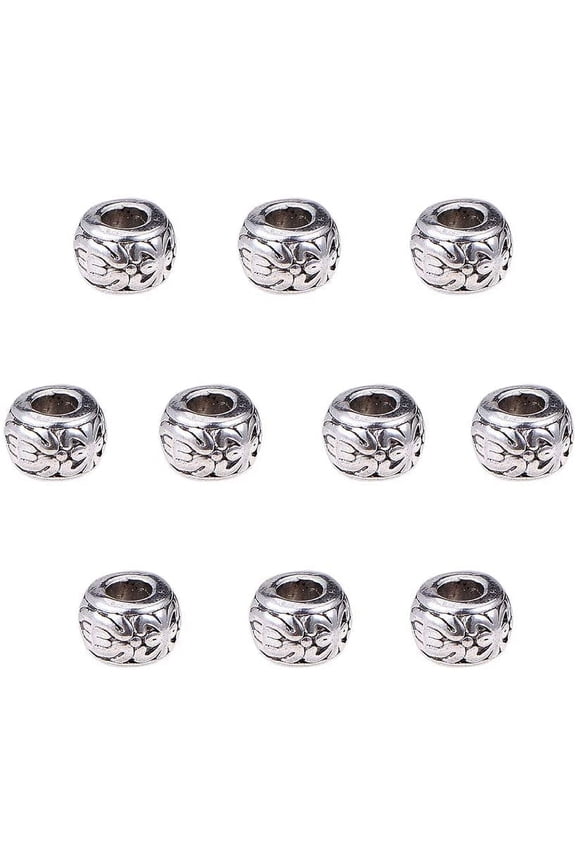 100pcs Large Hole Spacer Beads 8mm Loose Beads Tibetan Alloy Silver European Rondelle Spacers Beaded Garden Decor for Bracelet Necklace DIY Jewelry Making Hole: 3.5mm