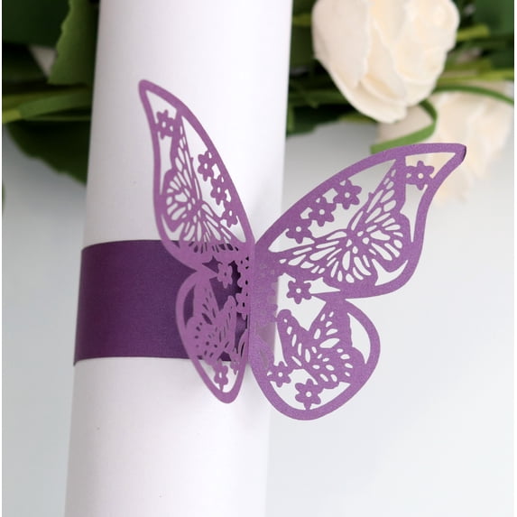 100pcs Laser Hollow Butterfly Napkin Ring Reflective Golden Western Restaurant Silk Scarf Decorative Napkin Buckle