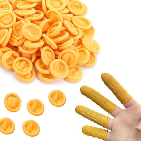 100pcs Latex Finger Cots Protective Fingertips Gloves Rubber Industrial Fingerstall Sleeves (Yellow)