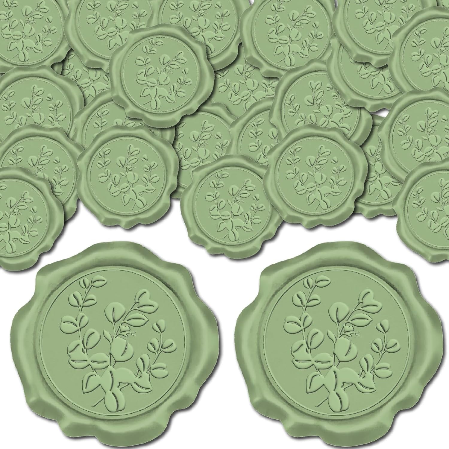 100pcs Leaf Wax Seal Stickers Green Adhesive Envelope Sealing Stickers Plant Decoration Stickers for Invitation Envelope Decor Birthday Party Craft Scrapbook DIY