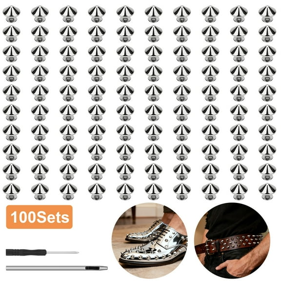 100pcs Leather Spike Rivets for DIY Leathercraft, Clothing Repair, Bags, Belts, Silver