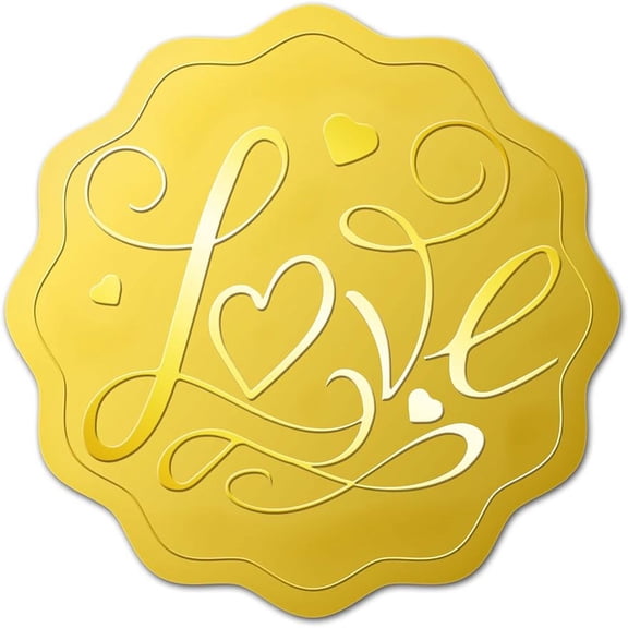 100pcs Letter Embossed Gold Foil Seals 2" Love Self Adhesive Embossed Stickers Decoration Labels for Envelopes Diplomas Certificates Awards Graduation