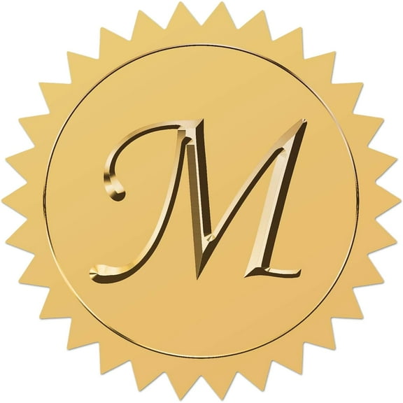 100pcs Letter M Gold Foil Embossed Stickers 2" Initial Alphabets Vintage Foil Self Adhesive Sticker Decor Labels for Award Envelope Achievement Graduation Diplomas Medal Decoration for DIY
