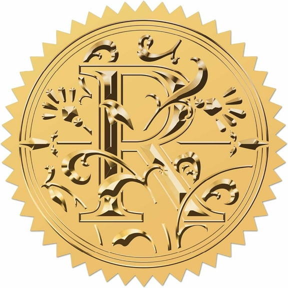 100pcs Letter R Gold Foil Embossed Stickers 2" Initial Alphabets Vintage Foil Self Adhesive Sticker Decor Labels for Award Envelope Achievement Graduation Diplomas Medal Decoration DIY