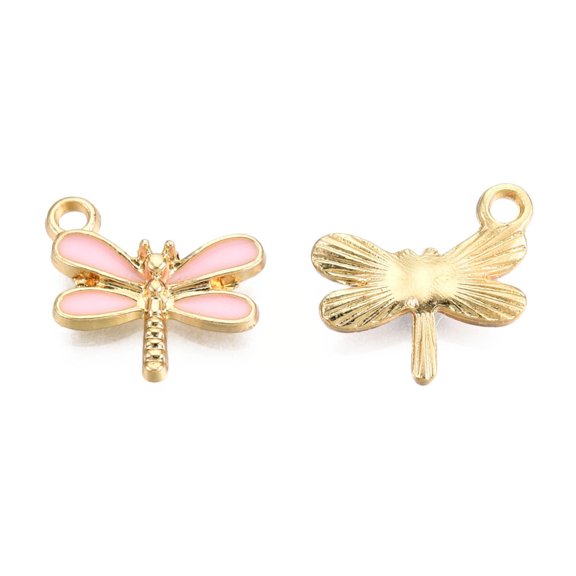 100pcs Light golden Alloy with Enamel Dragonfly Pearl Pink 14.5x15.5x3mm Hole: 1.8mm