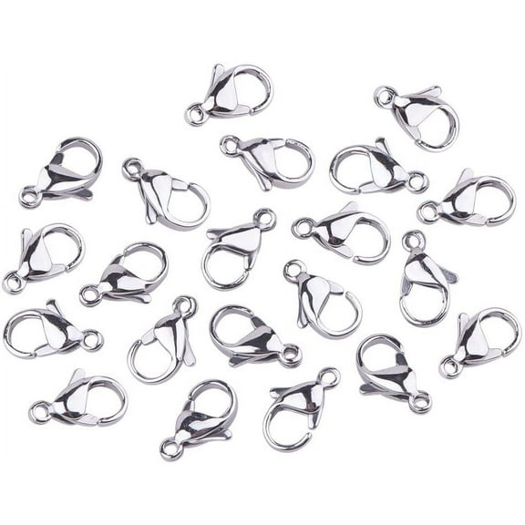 100pcs Lobster Claw Clasps Grade A 304 Stainless Steel Jewelry Lobster Clasp Fastener Hook Clasps for Necklaces Bracelet Jewelry Making 12x7mm