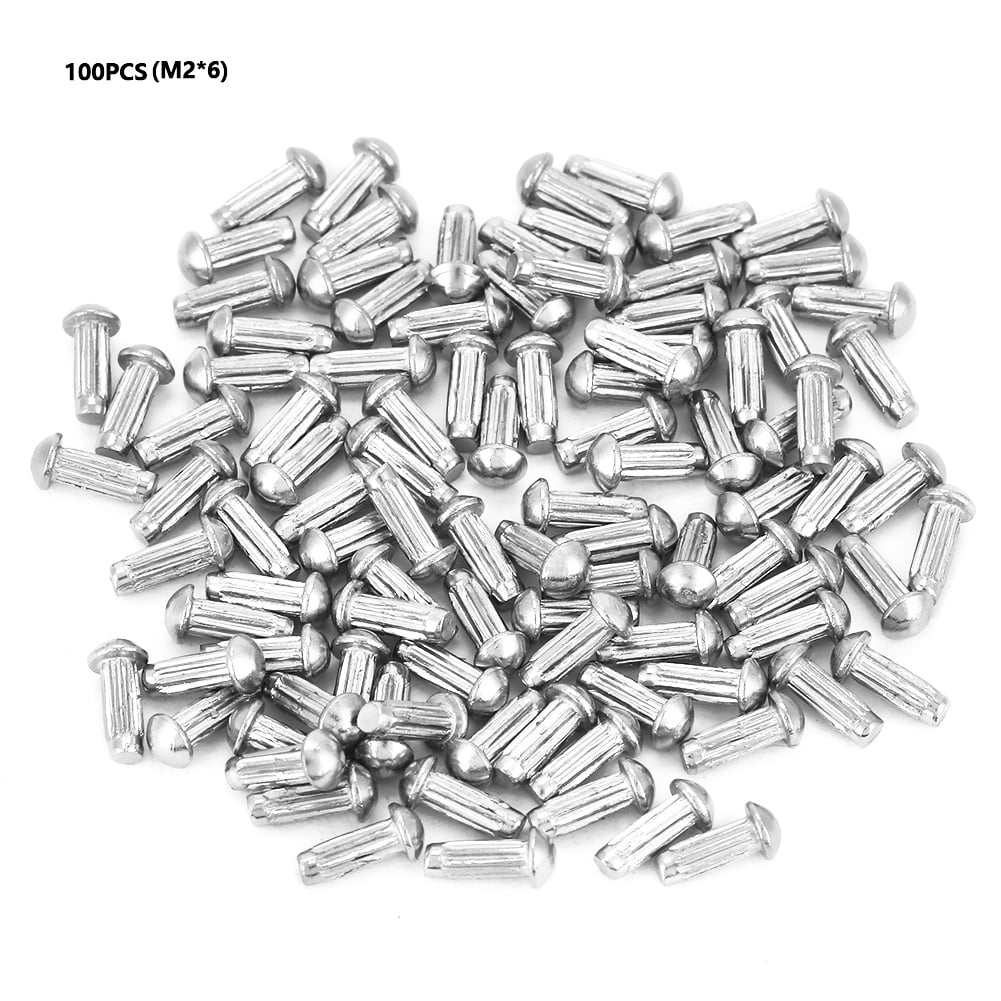 100pcs M2 Stainless Steel Round Head Knurled Shank Solid Rivets