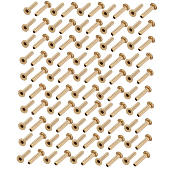 100pcs M2 x 10mm Brass Plated Metal Hollow Eyelets Rivets Gold Tone