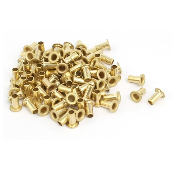 100pcs M3 x 6mm Brass Plated Metal Hollow Eyelets Rivets Gold Tone