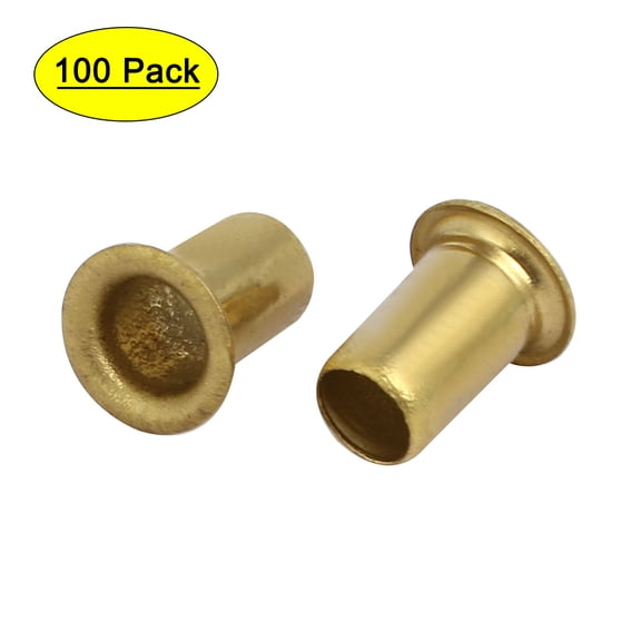 100pcs M6 x 10mm Brass Plated Metal Hollow Eyelets Rivets Gold Tone