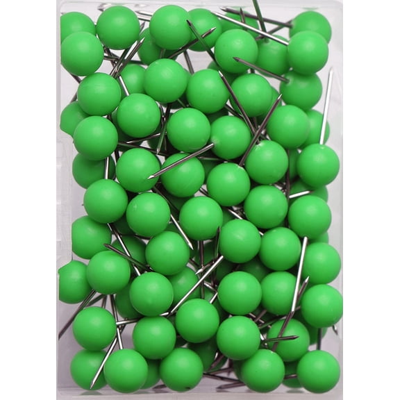 100pcs Map Tacks Push Pins 1/4 Inch Diameter Plastic Round Head and Steel Needle Points,Used for Marking Variety DIY Craft Office and Home on Map,Bulletin Board or Cork BoardsGreen