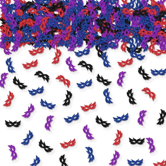 100pcs Masquerade Confetti, Colorful Glitter Mask Table Confetti for Mardi Gras, Colorful Masquerade Paper Scatters, Baby Shower/Comedy Movie Night Party Table Decoration