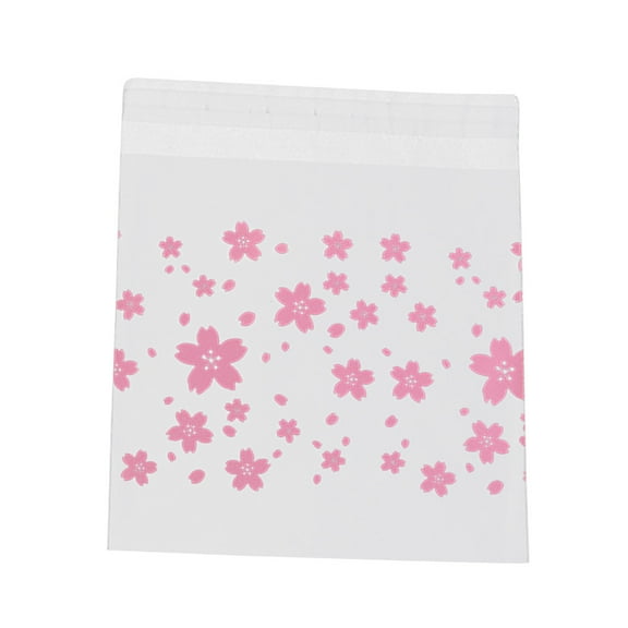 100pcs Matte Flower Pattern Plastic Bag Transparent Gift Bags Self-adhesive Seal Pouch for Candy Cookie Dessert Packaging (Pink)