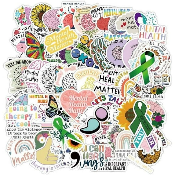 100pcs Mental Health Stickers Decals, Mental Health Awareness Stickers for Water Bottle Laptop, Mental Health Gifts