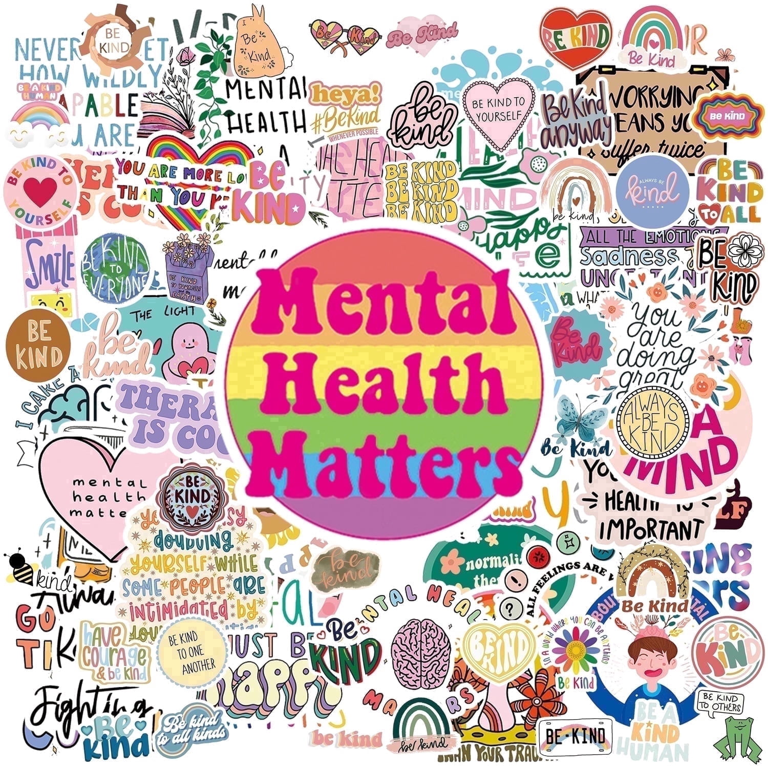 100pcs Mental Health Stickers for Water Bottle, Mental Health Matters ...
