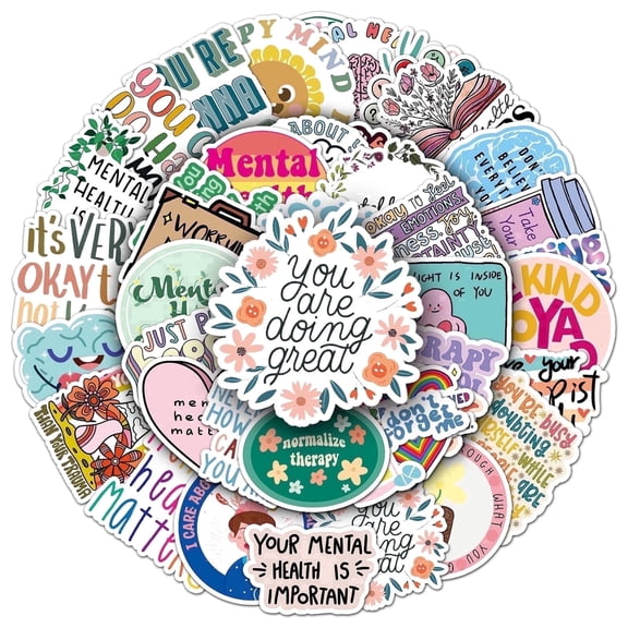 100pcs Mental Health Stickers, Mental Health Matters Awareness Therapist Vinyl Decal for Laptop Skateboard Phone Notebook Guitar(Positive Affirmation)