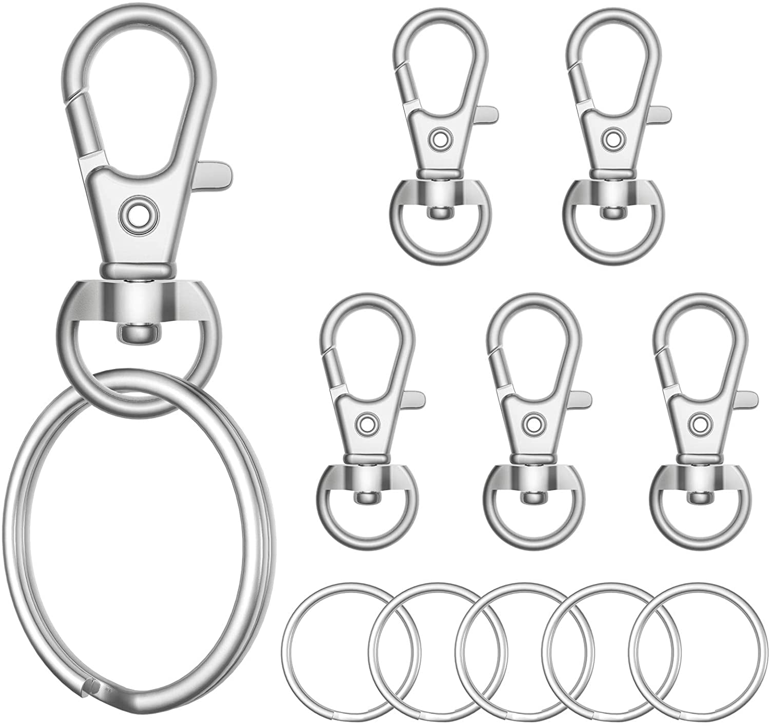 50 Pack Metal Swivel Clasps Lobster Claw Clasp Lanyard Snap Hook 1 5/8 x 1 (Wide 3/4 D Ring) with 50 Key Rings - Jewelry Findings or Sewing Projects