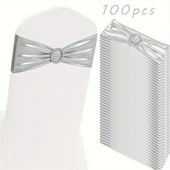 100pcs Metal Spandex Chair Strap, Stretch Chair Bow Buckle Slider, Universal Elastic Seat Strap For Wedding Party Banquet Decoration (Golden, Silver, Rose Golden Optional)