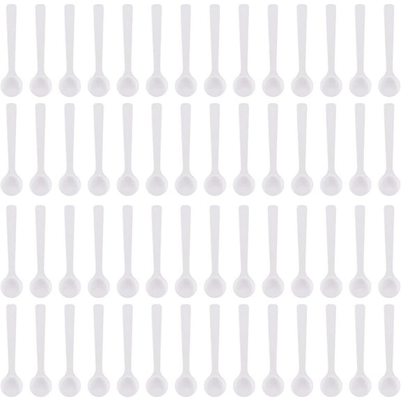 100pcs Micro Scoop Plastic Measuring Spoon Long Handle Coffee Teaspoon Milk Powder Tiny Scoop for Cosmetics Medicines Powders Kitchen Lab 1g White