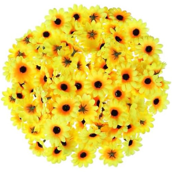 100pcs Mini Artificial Sunflower Heads Small Fake Sunflower Petals Lifelike Yellow Flowers Bulk for Party Wedding Decor Bride Holding Flowers