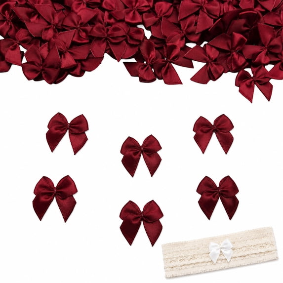 SharkTRUE 100pcs Mini Bows for Crafts, 0.98" Tiny Polyester Ribbon Bows for Sewing, Scrapbooking, Party Decorations