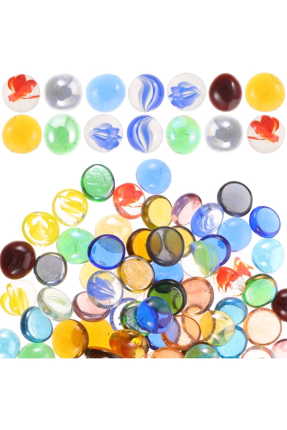 100pcs Mini Glass Gems Mixed Color Mancala Stones Flat Bottom Marble Beads