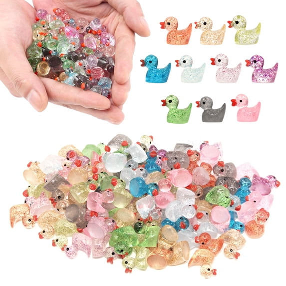 100 Pcs Mini Glitter Ducks, Colorful Tiny Resin Duck Figurines, Small Ducks for Dollhouse Micro Landscape Aquarium Decorations Home Décor