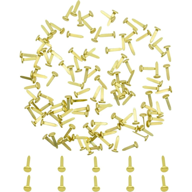 100 Mini Brads In Metallo Oro 8x17 Mm – Mollette Decorative A Testa Tonda Per Scrapbooking, Fai Da Te E Chiusura Sacchetti