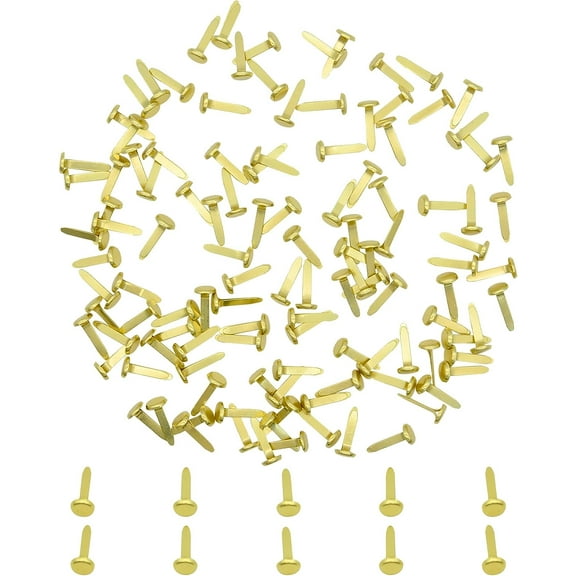 100pcs Mini Gold Brad Metal Paper Fasteners, Split Pins, 8*17mm