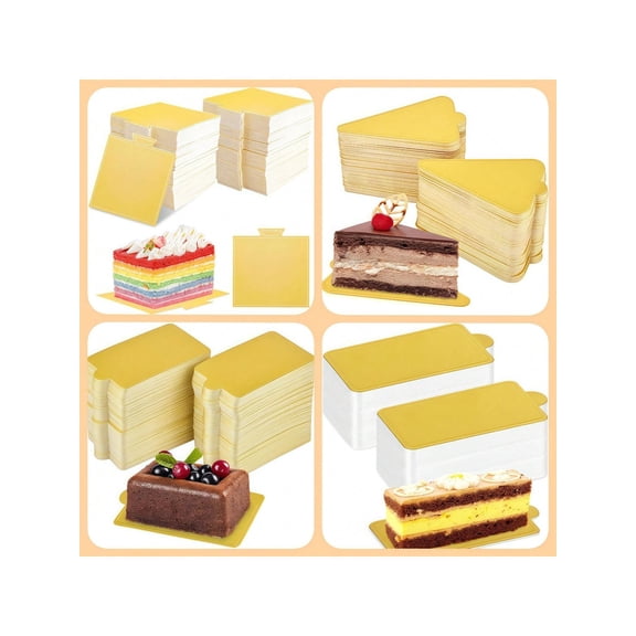 100pcs Mini Gold Cardboard Cake Base, Disposable Mousse Dessert Board for Wedding Birthday Party, 7.2x7.2 cm