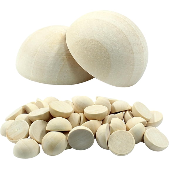 100pcs Mini Half Wooden Beads, Unfinished Round Split Wood Balls Bulk for Craft Paint DIY Christmas Ornament Projects, 1 Inch Natural Wood Color Half Sphere Ornaments (25mm)