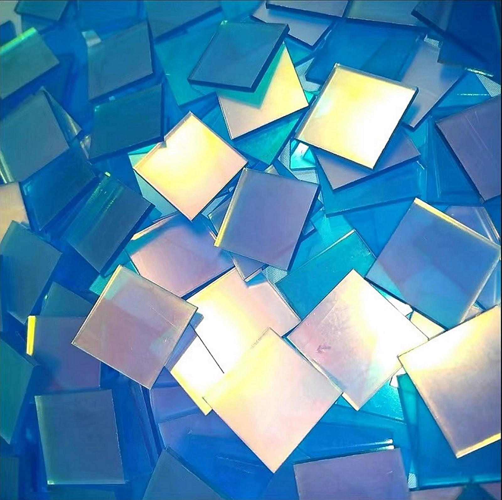 100pcs Mini Holographic Acrylic Blocks, 3/4" x 3/4" Iridescent Plexiglass Sheets for DIY Crafts, Rainbow Acrylic Tiles for Art Deco & Shadow Projects