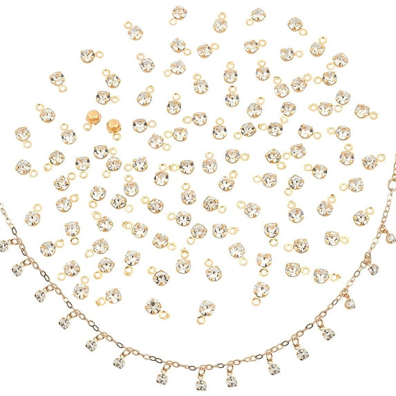 100pcs Mini Rhinestone Charms Pendant Brass Golden Plated Birthstone Dangle Pendants