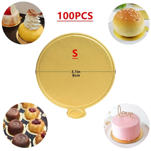 100pcs Mini Round Golden Cardboard Cake Base, Disposable Cupcake Boards 3.15in/8cm for Wedding Birthday Party