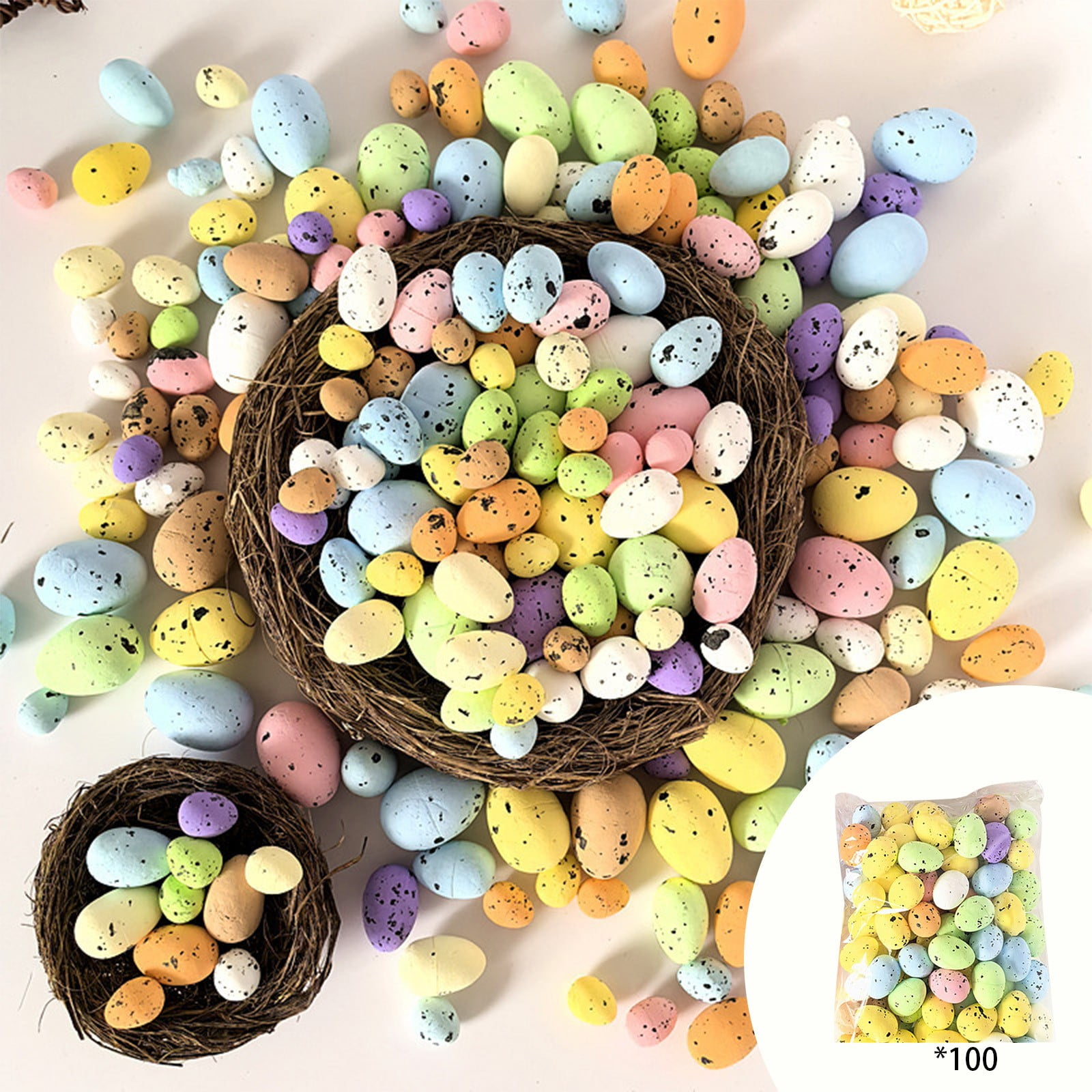 100pcs Mini Speckled Easter Eggs – Multicolor Plastic Ornaments for Spring and Holiday Décor, Holiday Eggs Pendant Simulated Eggs Speckle Series Eggs