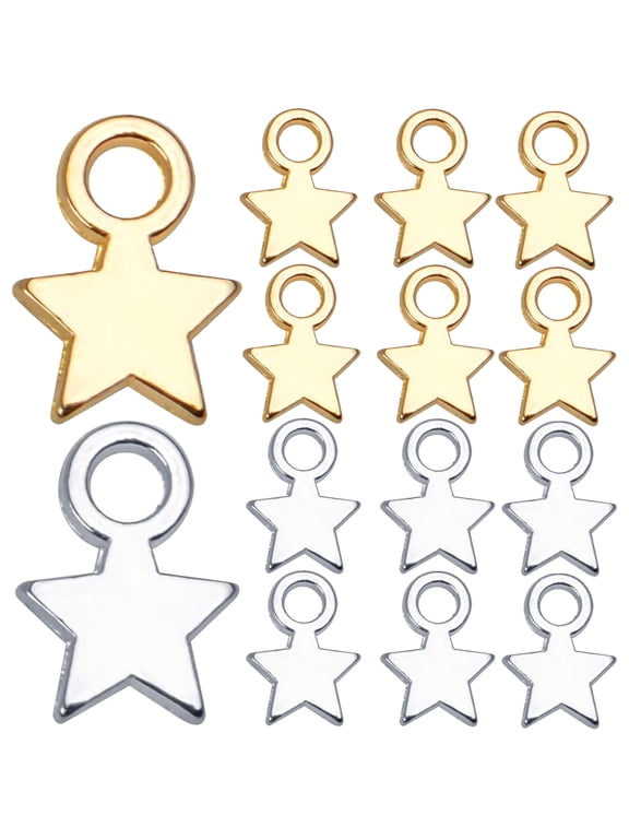 100pcs Mini Star Charms Alloy Star Shape Charms Pendants for DIY Crafting Jewelry Making (Gold and Silver),10x8x1mm