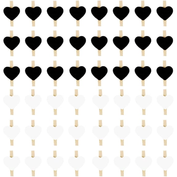 100pcs Mini Wooden Heart Clothespins Clips Memo Photo Picture Pegs Craft for Christmas Wedding Party Decorations (Black and White)