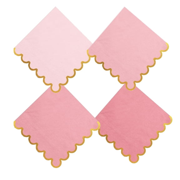 100pcs Mix Cocktail Napkins with Gold Foil Accents Scalloped Edges 5 x 5 inch Beverage Disposable Napkin Party Decoration Wedding Bridal Shower Dinner Lunch Supplies