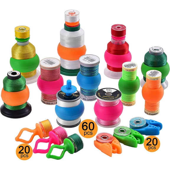 100pcs Mix NOTIONS (60 Thread Spool Savers + 20 Bobbin Holders + 20 Bobbin Clamps) - Prevent Thread Tails from Unwinding - for Sewing and Embroidery Machine Thread Spools