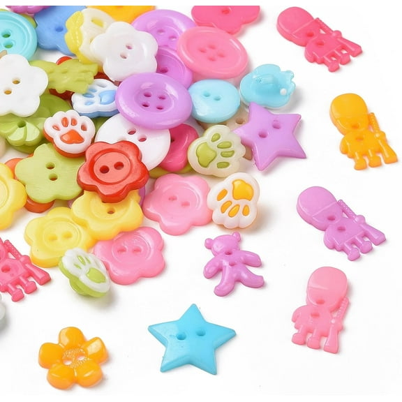 100pcs Mixed Acrylic Buttons Mixed Shapes Mixed style Mixed color 13~22x10.5~21x2~3.5mm Hole: 1~3mm