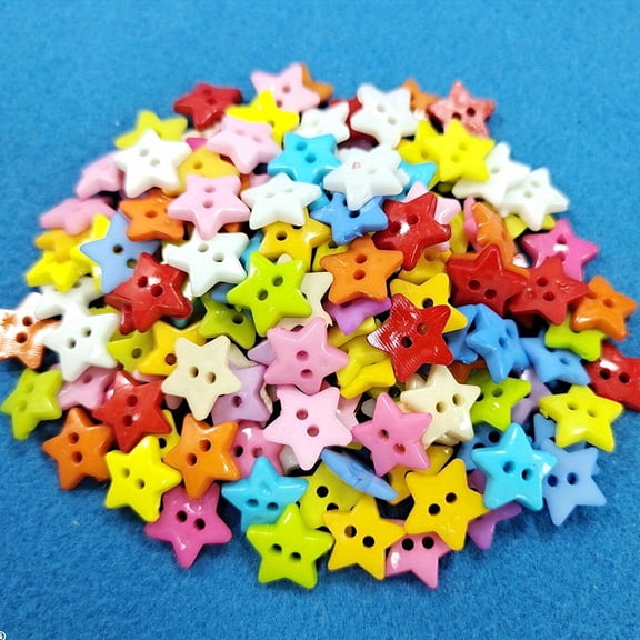 100pcs Mixed Colors Mini Star Plastic Sewing Buttons with Two Eyes for Sewing Crafts DIY Handmade Supplies, 0.47inch