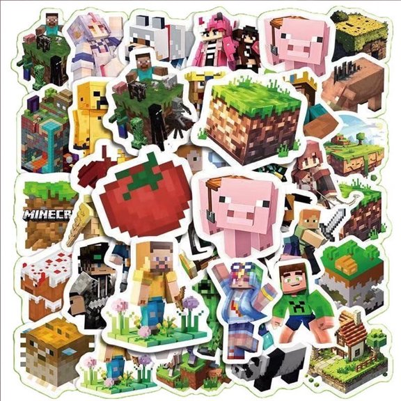 100pcs Mixed Pixel Block Sandbox Sticker Pack - Large Vinyl Decals for Laptops, Phone Cases & Water Bottles - Unique Character, Tool & Landscape Sticker Set for Gamers