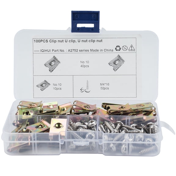 Worgeous Automotive Push Fasteners U Nut Manganese Steel 100Pcs Silver